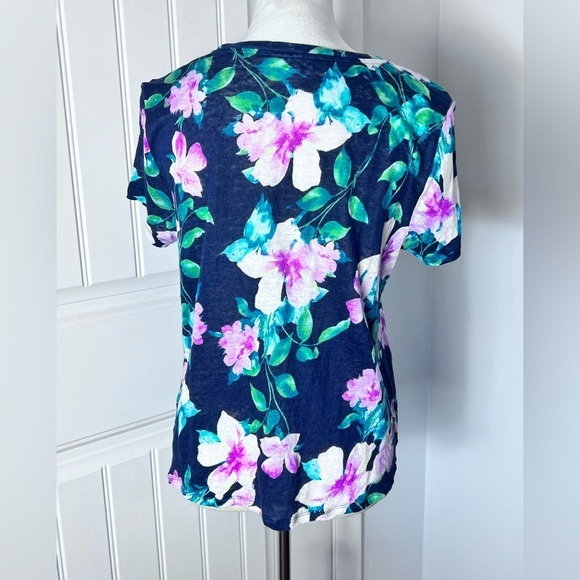 J JILL LOVE LINEN FLORAL PRINT SZ MP SUDE TIE NAVY PINK PURPLE MARLED FABRIC - Picture 2 of 10